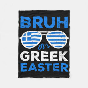 Greek Easter Bruh Funny Retro Sungles Greek Easter Fleece Blanket