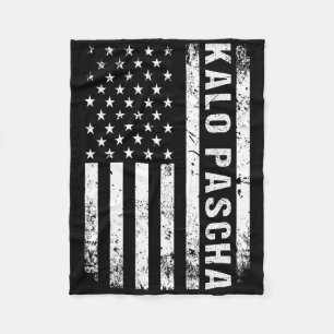 Greek Easter Kalo Pascha Retro Us Flag Greek Ameri Fleece Blanket