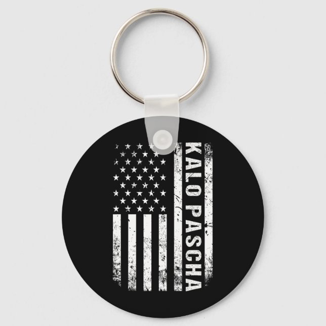 Greek Easter Kalo Pascha Retro Us Flag Greek Ameri Key Ring (Front)