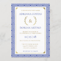 Greek Elegance Wedding Invitation, Blue, Gold
