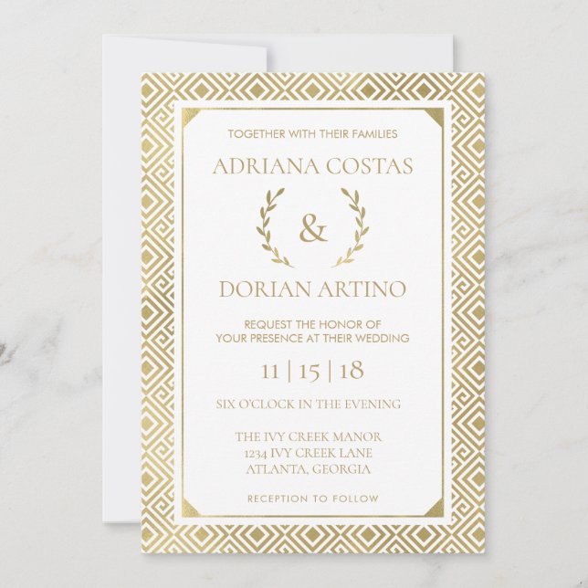 Greek Elegance Wedding Invitation, Faux Gold Invitation (Front)