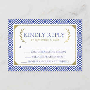 Greek Elegance Wedding RSVP Card, Blue Invitation