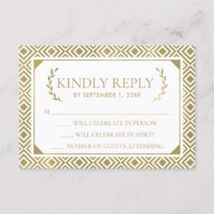 Greek Elegance Wedding RSVP Card, Gold Invitation