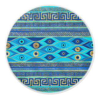 Greek Evil Eye and Greek Key ornament Ceramic Knob