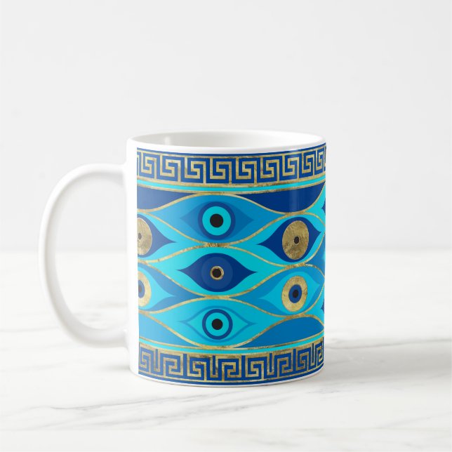 Greek Evil Eye and Greek Key ornament Coffee Mug (Left)