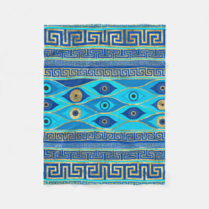 Greek Evil Eye and Greek Key ornament Fleece Blanket