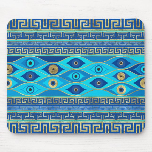 Greek Evil Eye and Greek Key ornament Mouse Mat (Front)