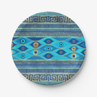 Greek Evil Eye and Greek Key ornament Paper Plate