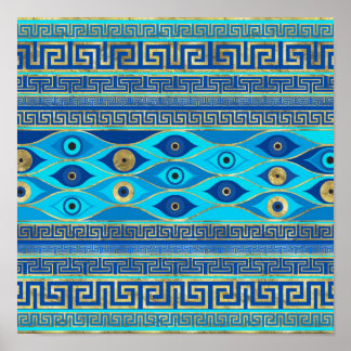 Greek Evil Eye and Greek Key ornament Poster