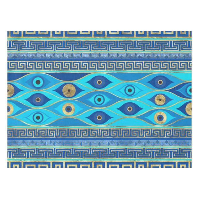 Greek Evil Eye and Greek Key ornament Tablecloth (Front (Horizontal))