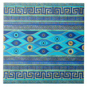 Greek Evil Eye and Greek Key ornament Tile