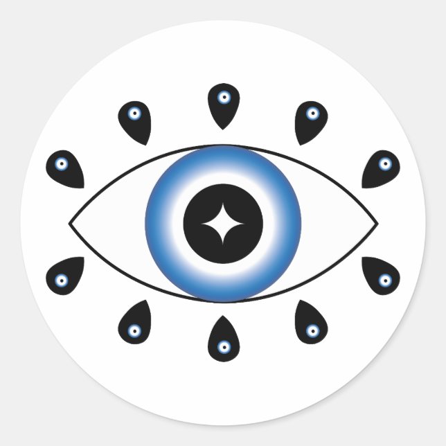 Greek Evil Eye Blue Black White Classic Round Sticker (Front)