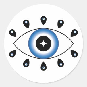 Greek Evil Eye Blue Black White Classic Round Sticker