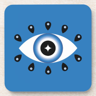 Greek Evil Eye Blue Black White Coaster