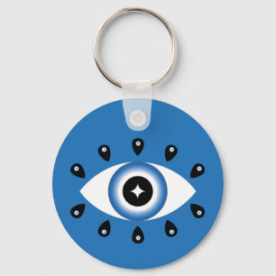 Greek Evil Eye Blue Black White Key Ring