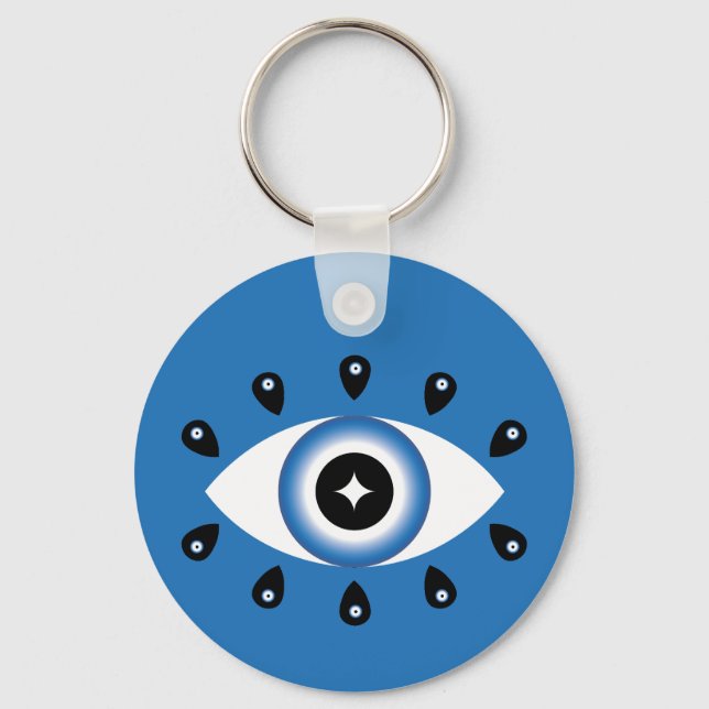 Greek Evil Eye Blue Black White Key Ring (Front)