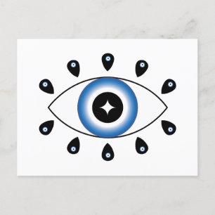 Greek Evil Eye Blue Black White Postcard