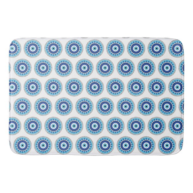 Greek Evil Eye Blue White Bath Mat (Front)