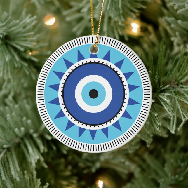 Greek Evil Eye Blue White Ceramic Tree Decoration (Tree)