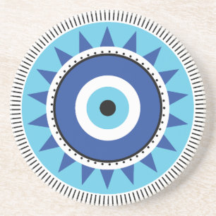Greek Evil Eye Blue White Coaster