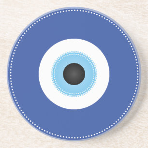 Greek Evil Eye Blue White Coaster
