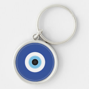 Greek Evil Eye Blue White Key Ring