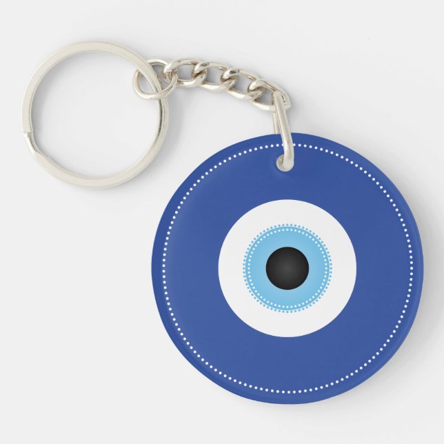 Greek Evil Eye Blue White Key Ring (Front)