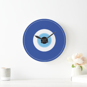 Greek Evil Eye Blue White Large Clock