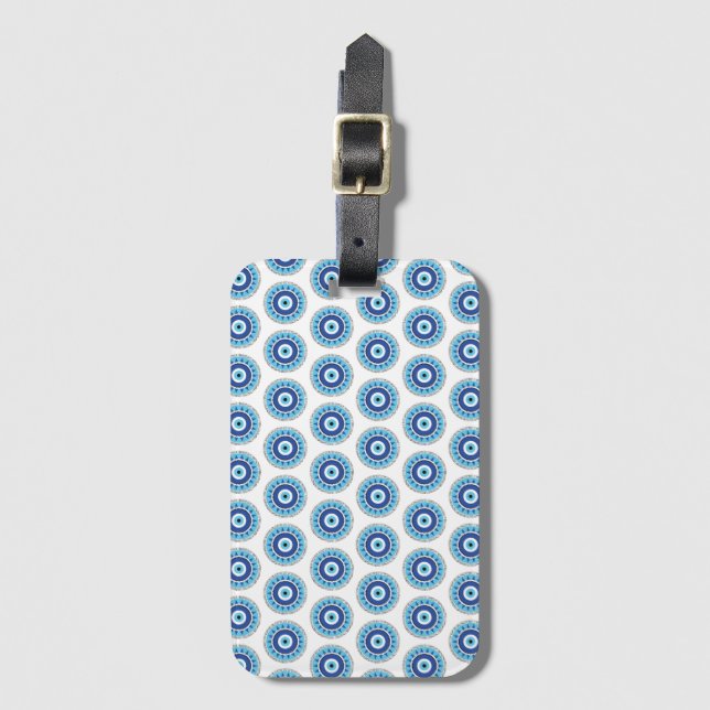 Greek Evil Eye Blue White Luggage Tag (Front Vertical)