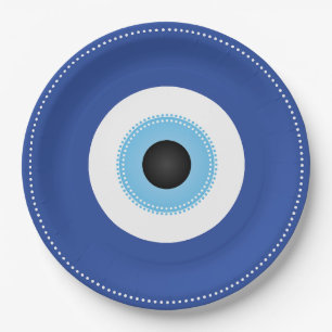 Greek Evil Eye Blue White Paper Plate