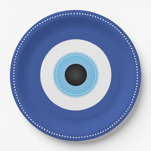 Greek Evil Eye Blue White Paper Plate (Front)