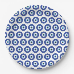 Greek Evil Eye Blue White Paper Plate
