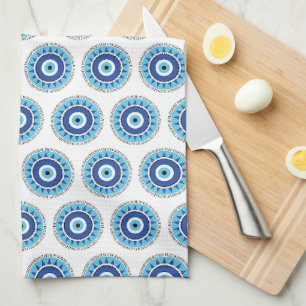 Greek Evil Eye Blue White Tea Towel