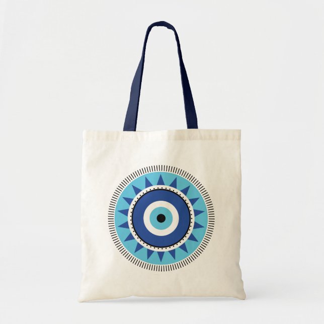 Greek Evil Eye Blue White Tote Bag (Front)