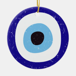 Greek Evil Eye Distressed Design Ceramic Tree Decoration