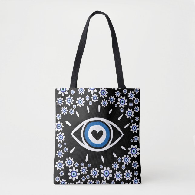Greek Evil Eye Hamsa Vibes Nazar Amulet Modern Tote Bag (Front)
