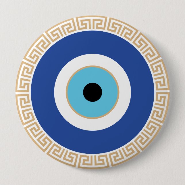 Greek Evil Eye In Greek Key 10 Cm Round Badge (Front)