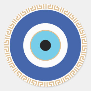 Greek Evil Eye In Greek Key Classic Round Sticker