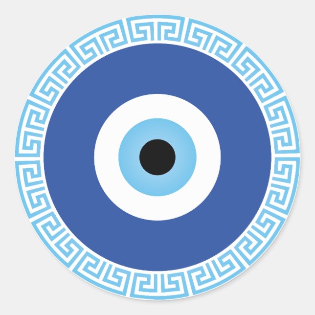 Greek Evil Eye In Greek Key Classic Round Sticker (Front)