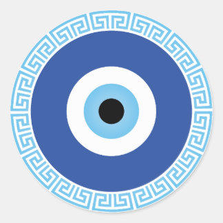 Greek Evil Eye In Greek Key Classic Round Sticker