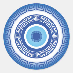 Greek Evil Eye In Greek Key Classic Round Sticker