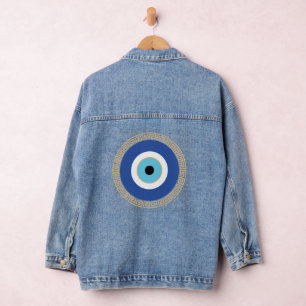 Greek Evil Eye In Greek Key Denim Jacket
