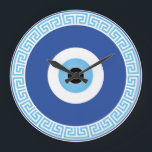 Greek Evil Eye In Greek Key Large Clock<br><div class="desc">An illustration of a Greek evil eye inside a Greek key.</div>