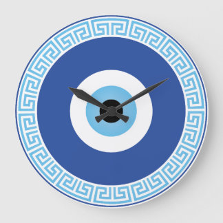 Greek Evil Eye In Greek Key Large Clock