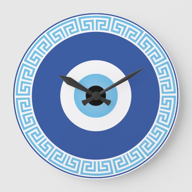 Greek Evil Eye In Greek Key Large Clock (Front)