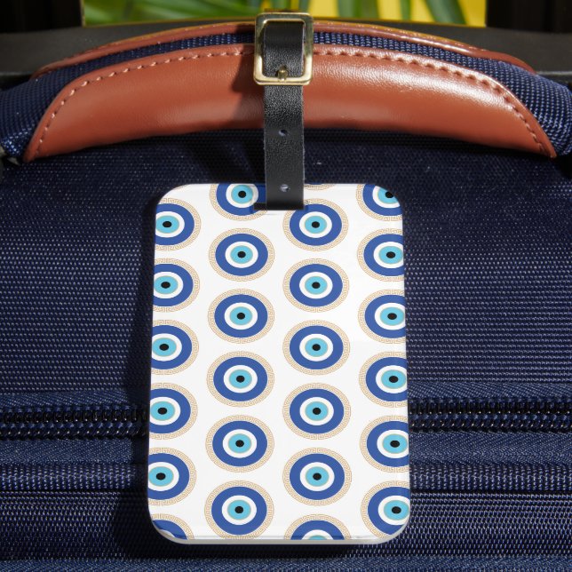 Greek Evil Eye In Greek Key Luggage Tag (Front Insitu 2)