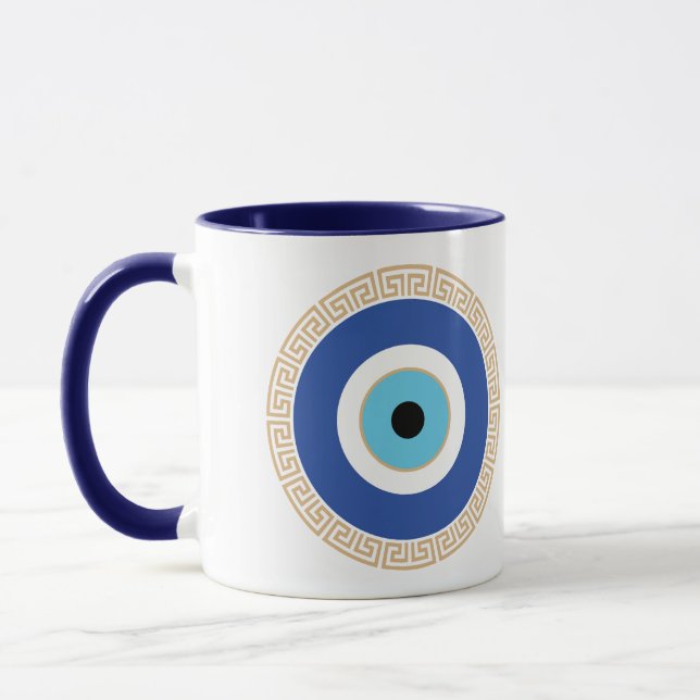 Greek Evil Eye In Greek Key Mug (Left)