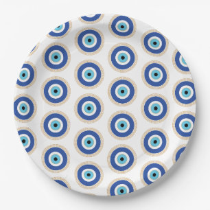 Greek Evil Eye In Greek Key Paper Plate