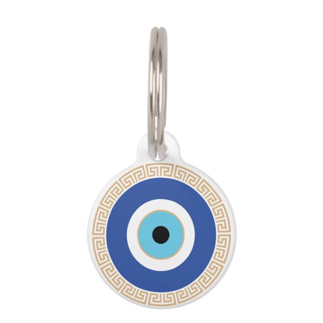 Greek Evil Eye In Greek Key Pet Tag (Front)