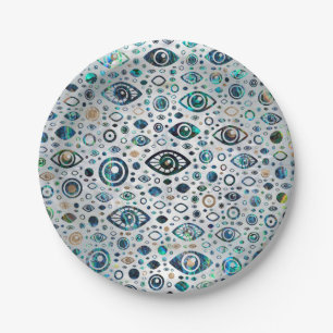 Greek Evil Eye pattern Abalone shell and gold Paper Plate